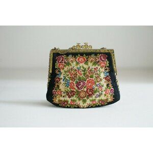 Vintage Colourful Floral Tapestry Ornate Closure Small Wristlet Bag